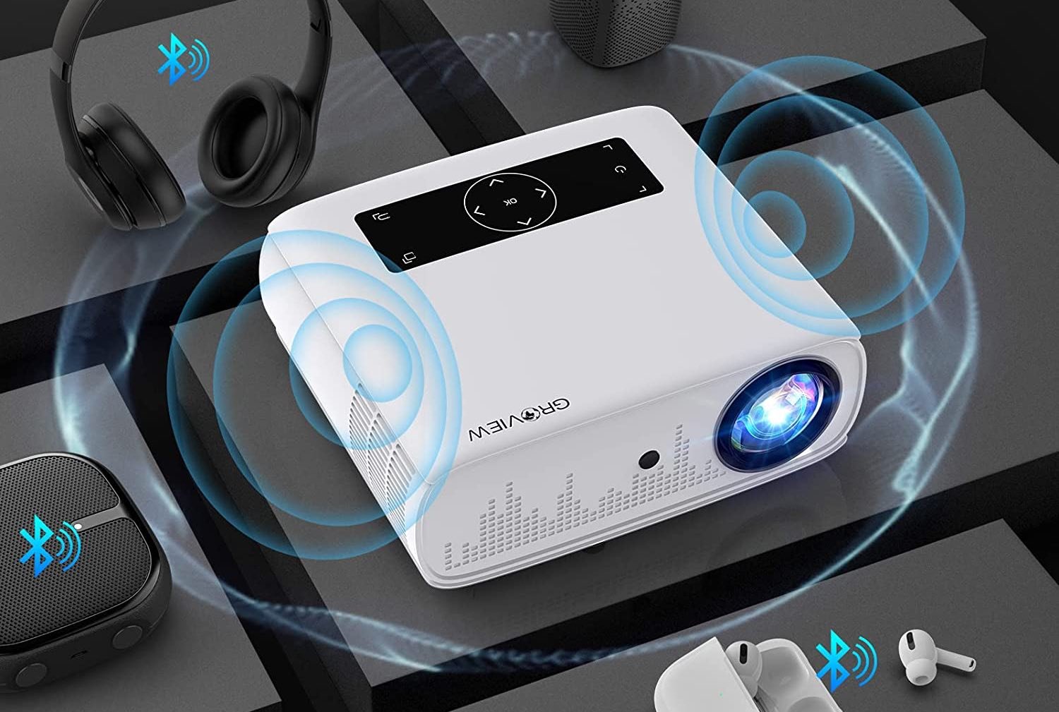 GROVIEW 1080P WiFi Bluetooth Projector