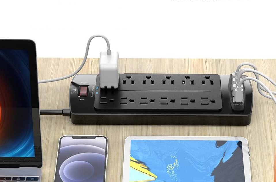 Tcstei Surge Protector with 12 Outlets and 4 USB Ports