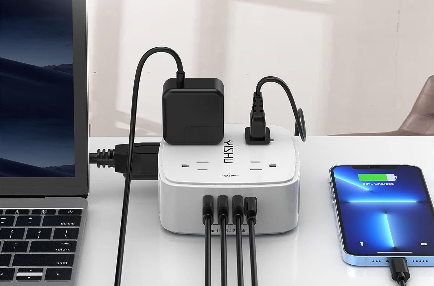 YISHU Power Strip With 8 Widely AC Outlets & 4 USB Ports