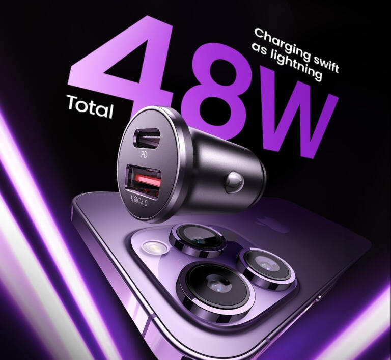 This 48W dual port charger allows fast charging Apple devices in car, costs less than $4 1