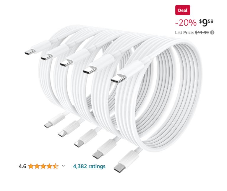 Score Five High Quality 60W Apple USB C to USB C Charging Cable For Less Than $10 1