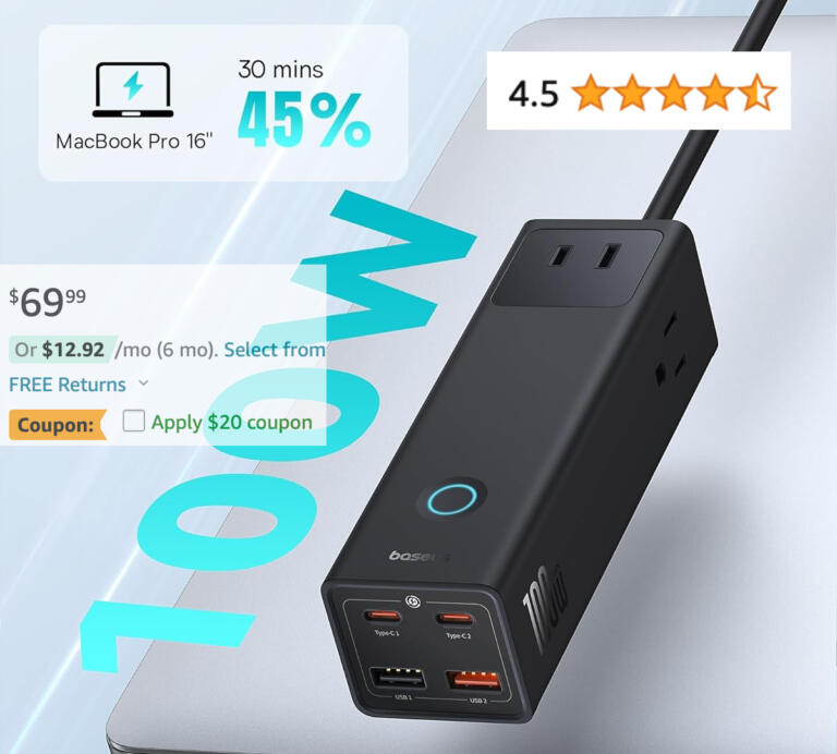 Get Organized: Baseus 100W 7-Port Charger, Now $50, Usually Sold For $70 10 Get Organized: Baseus 100W 7-Port Charger, Now $50, Usually Sold For $70 10