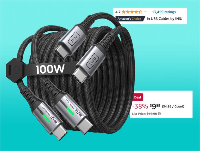 Upgrade Your MacBook Cables With INIU 100W (2-Pack 6.6ft) USB C To USB C For $10 1