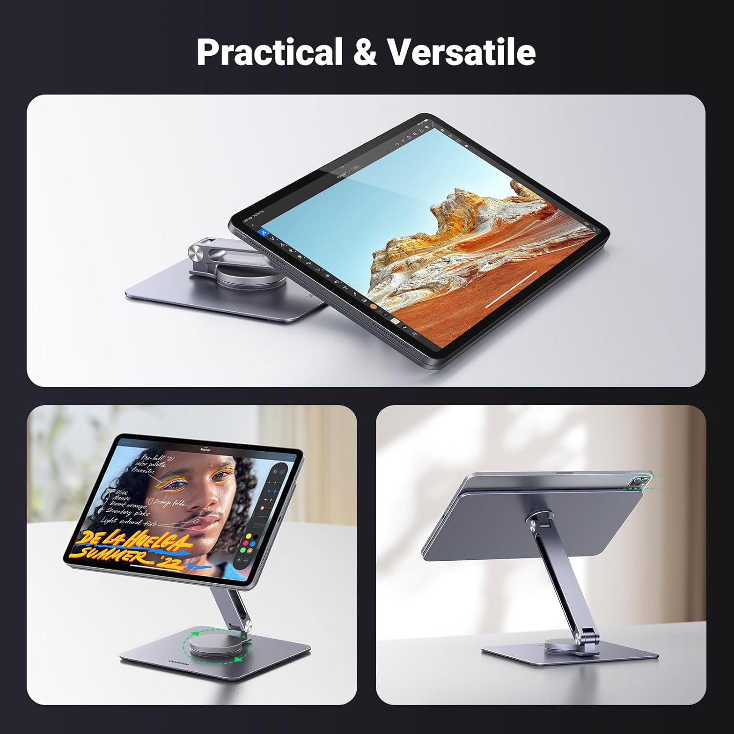 The Ugreen magnetic stand is specifically designed to provide versatile support for your iPad. Its strong magnetic grip ensures your iPad stays securely