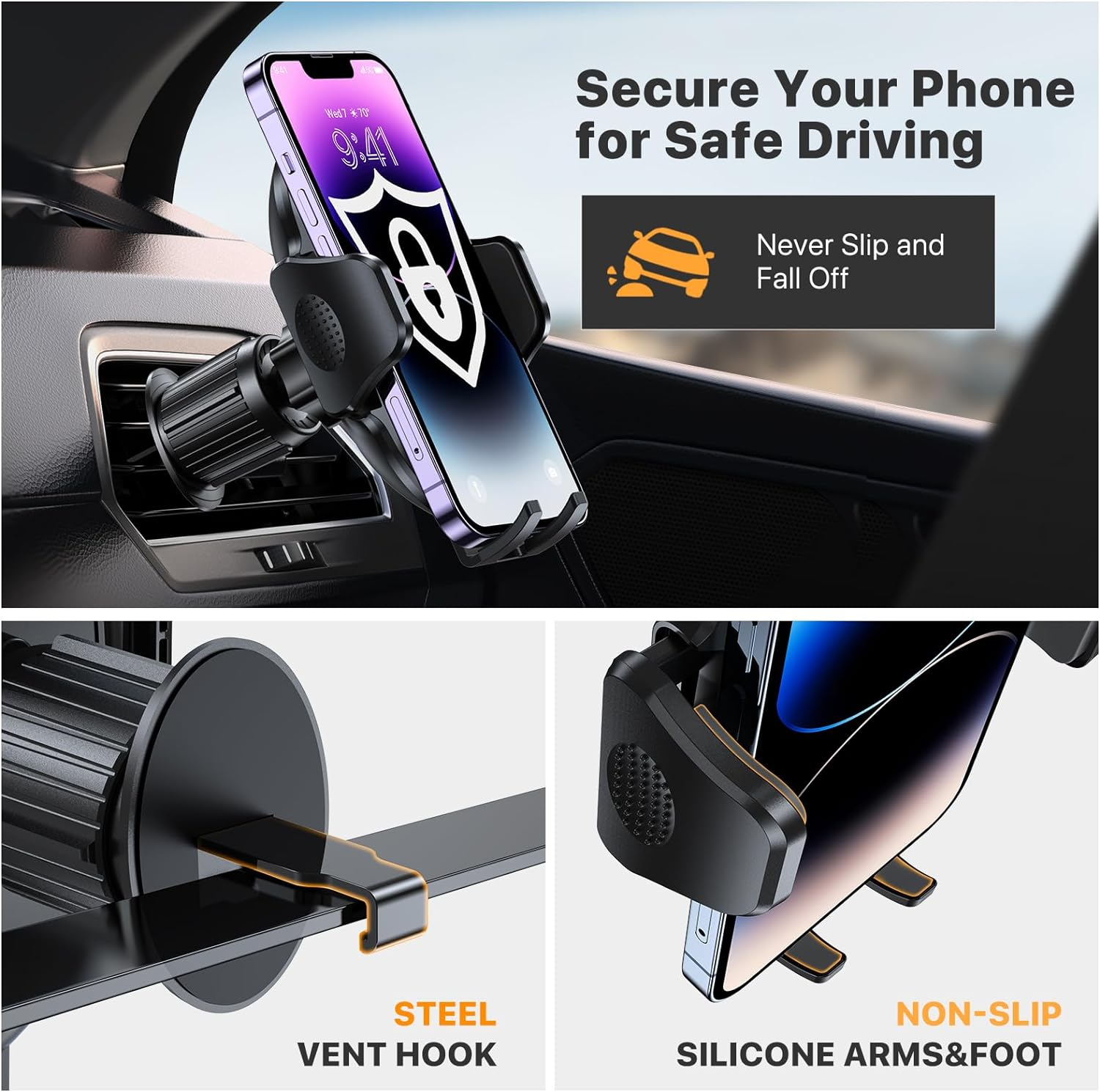 Discover the best car phone holders from Miracase, featuring the newest metal hook clip and universal compatibility for all smartphones including iPhone and Android devices. 