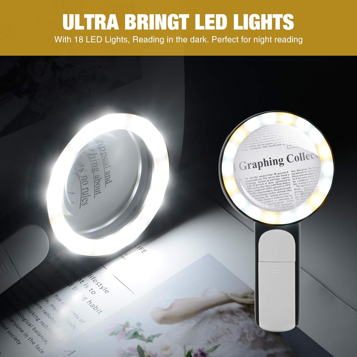 "Unlock Hidden Details: JMH Magnifying Glass with 3 Light Modes, 30X Zoom, 20% Off!" 2