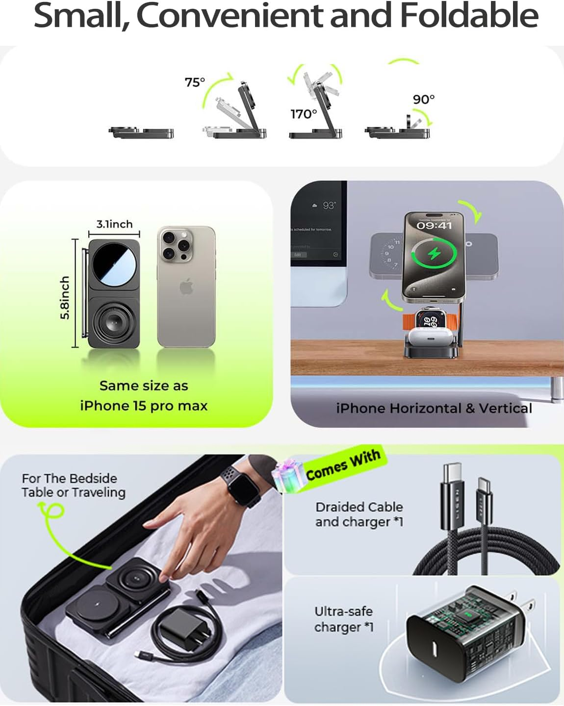 Lisen 3-in-1 Nightstand Charging Station 