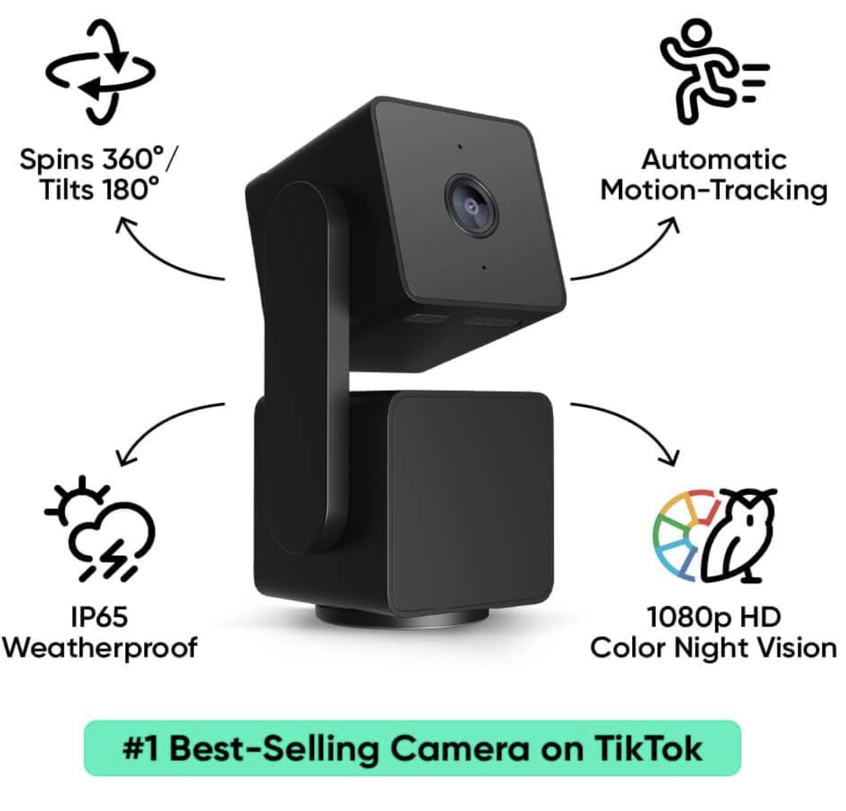 WYZE Cam Pan v3 smart home security camera in black
showing  feature it holds