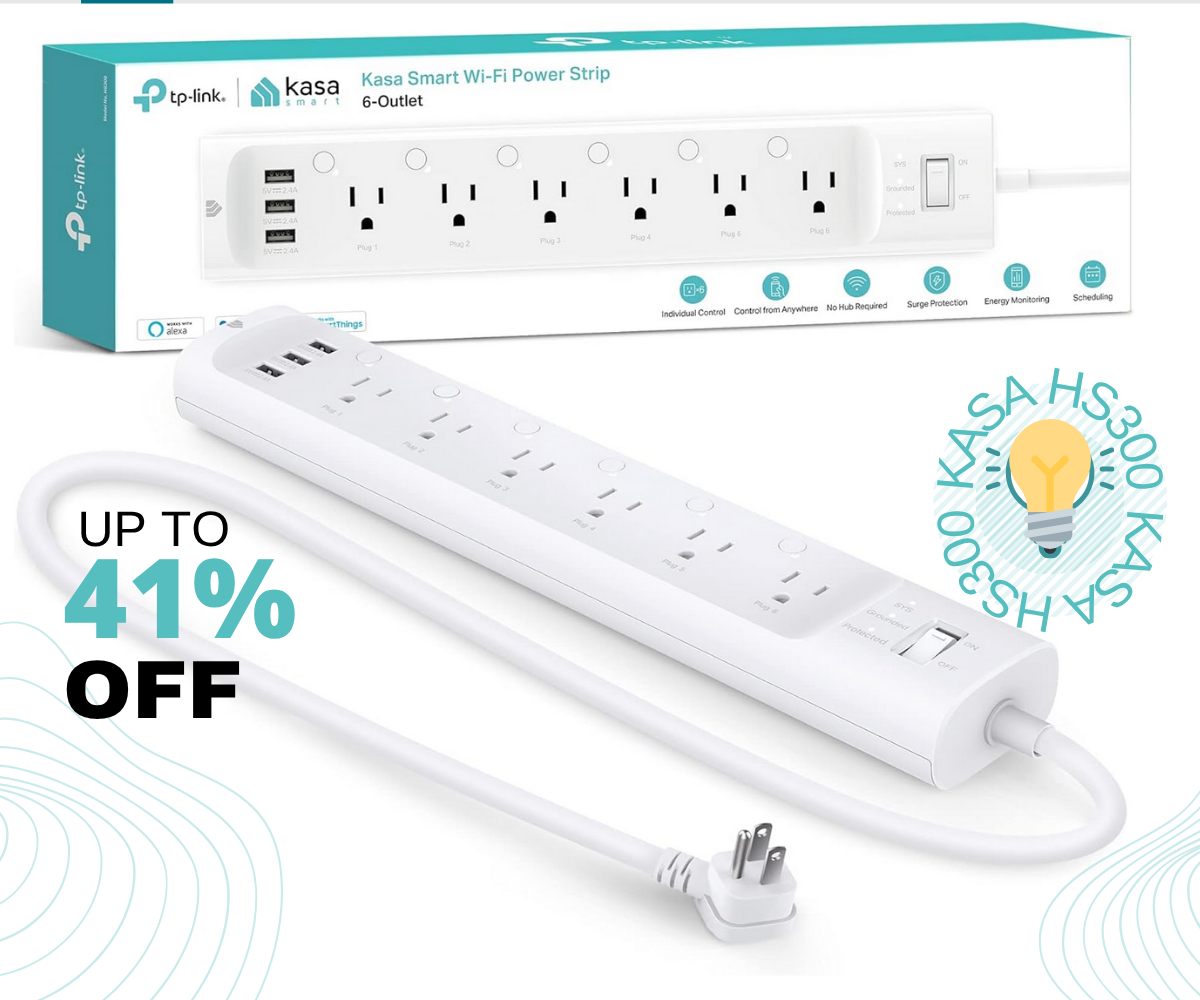 Kasa Smart Plug Power Strip HS300 with 6 Smart Outlets, 3 USB Ports, Alexa and Google Home Compatibility – White