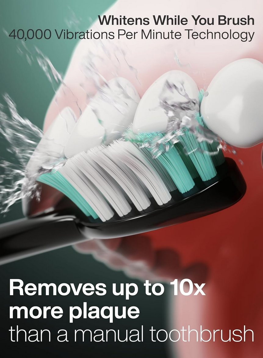 Save 20% on AquaSonic Black Series Whitening Toothbrush – Powerful 40,000 VPM Cleaning with 8 Brush Heads 3 AquaSonic Black Series Ultra Whitening Electric Toothbrush used on human teeths