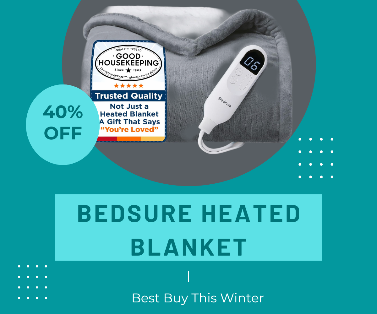 Bedsure Heated Blanket grey version with controller – product display