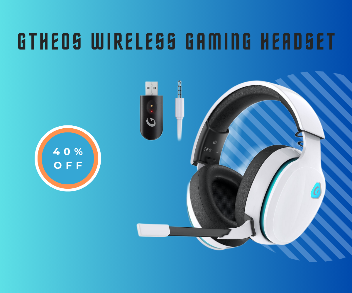 Gtheos wireless gaming headset with detachable mic in white