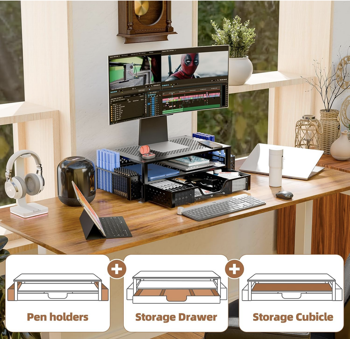 Desk organizer with pull-out drawer for office accessorie