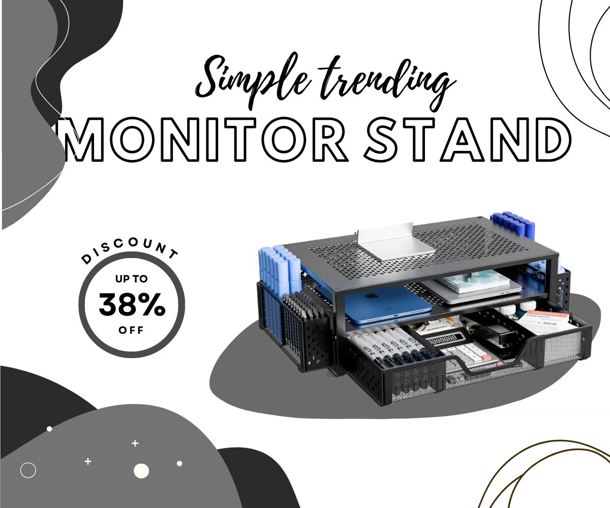 Simple Trending 2-tier metal monitor stand riser in black with drawer and pen holde
