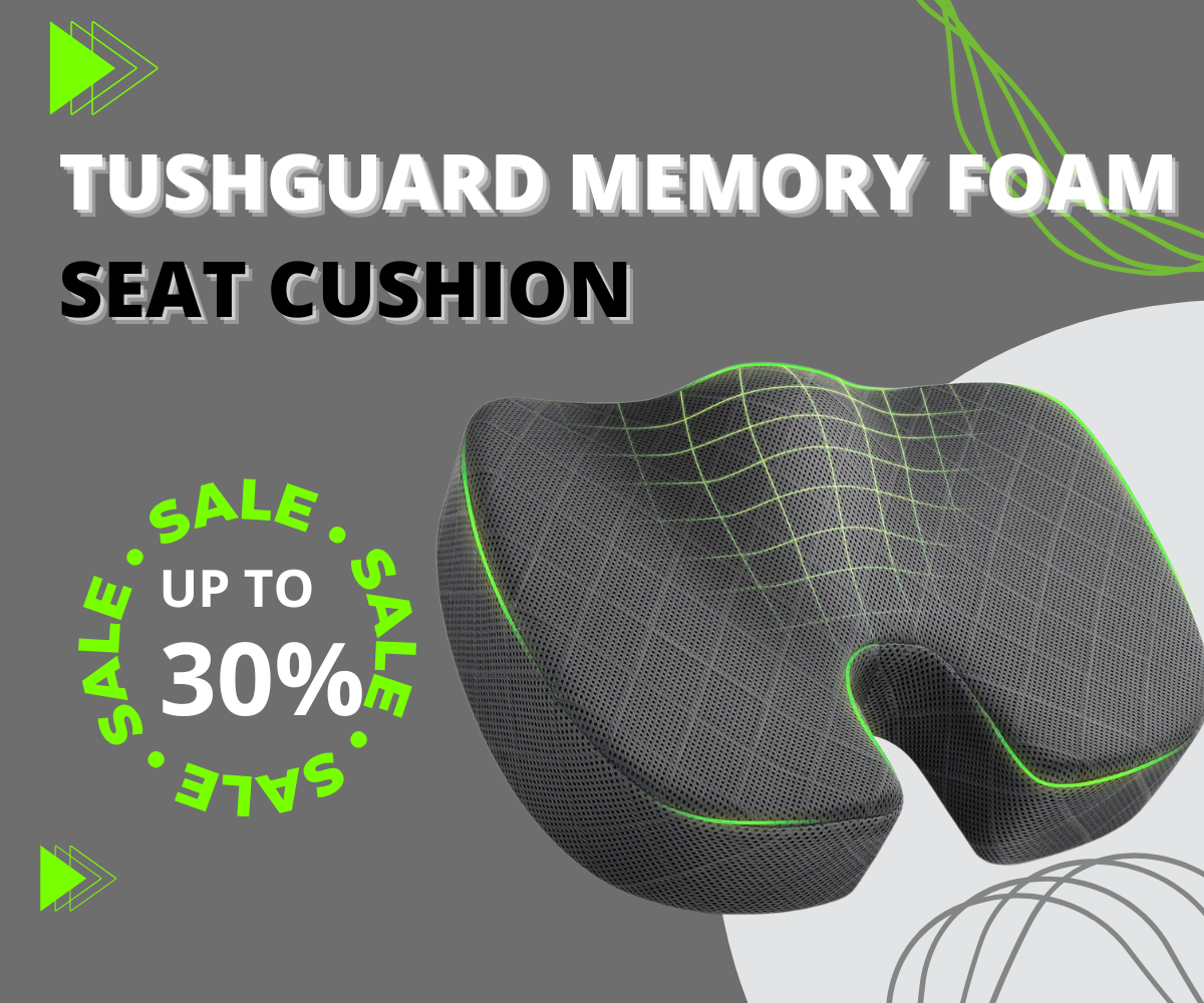 Grey TushGuard Memory Foam Seat Cushion with ergonomic U-shaped design