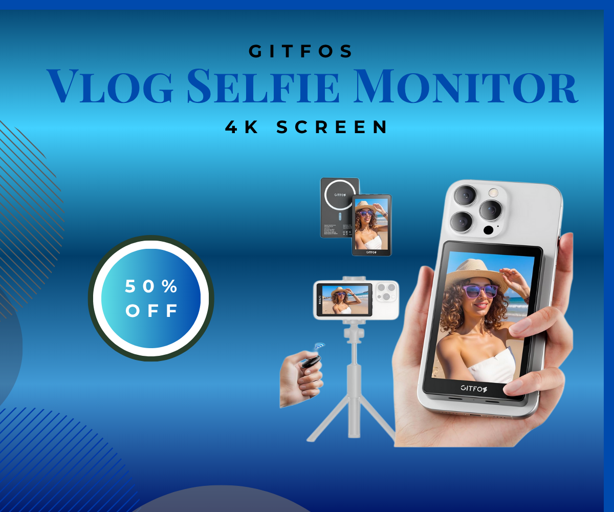 Gitfos Vlog Selfie Monitor Screen attached to iPhone showing live video preview