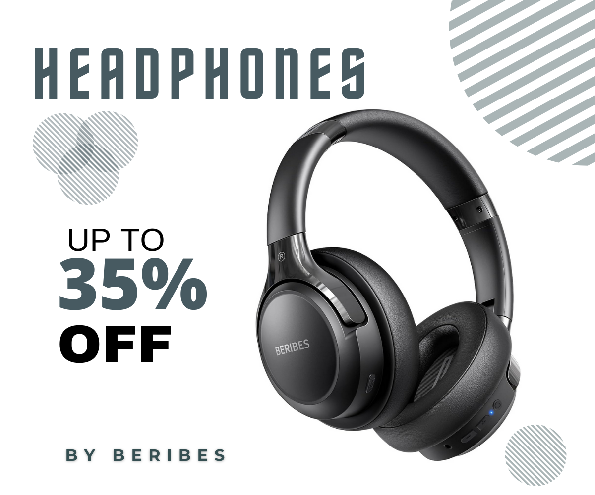 BERIBES Bluetooth over-ear headphones in black with cushioned earcups and foldable design