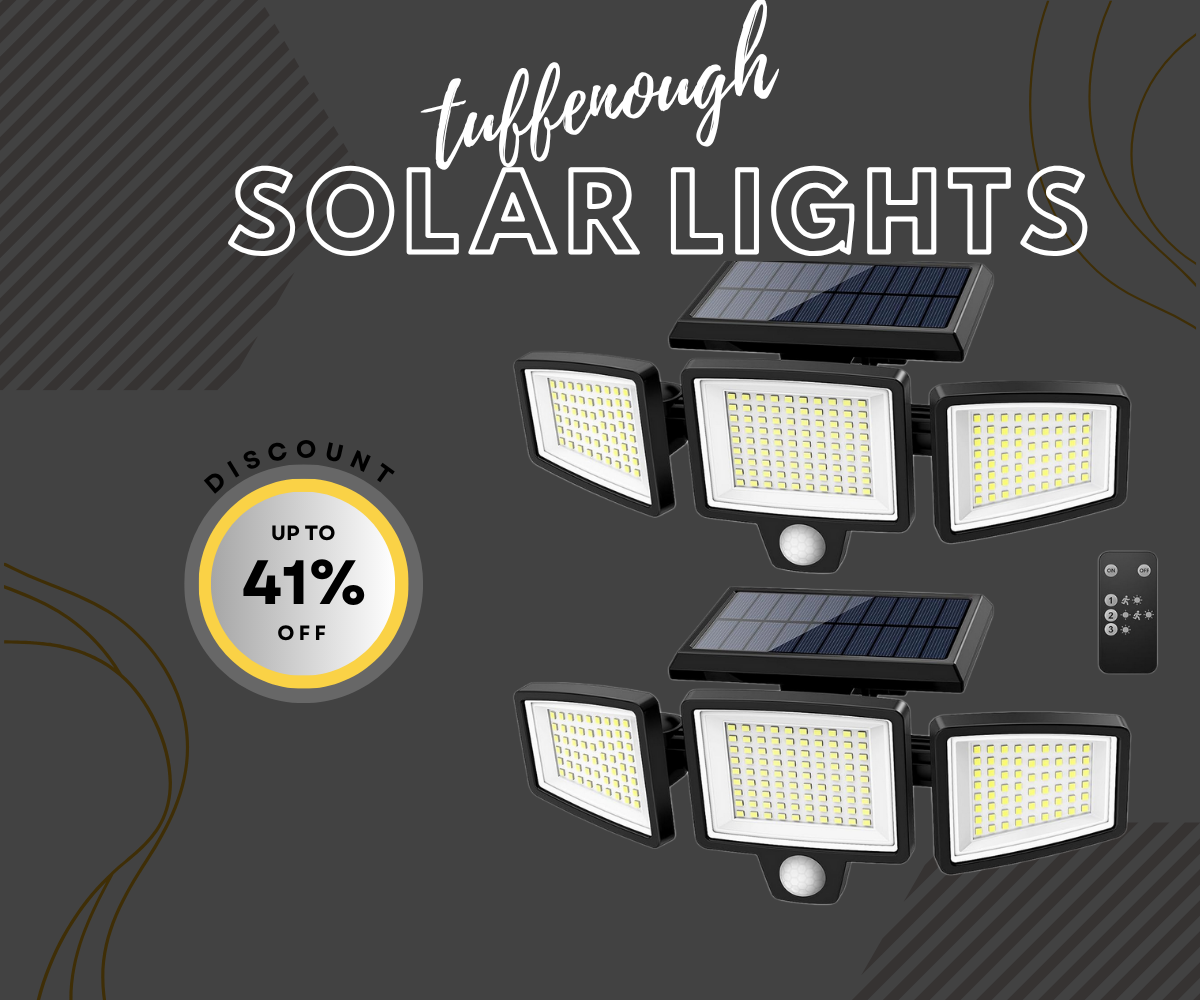 Tuffenough Solar Outdoor Security Lights 2500LM with 3 adjustable heads