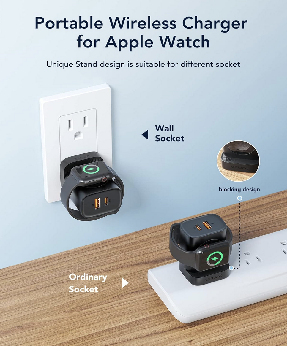VRURC 3-in-1 Magnetic Apple Watch Charger – Fast, Portable & Powerful Charging Solution 3 Magnetic wireless Apple Watch charger compatible with iPhone and Android
