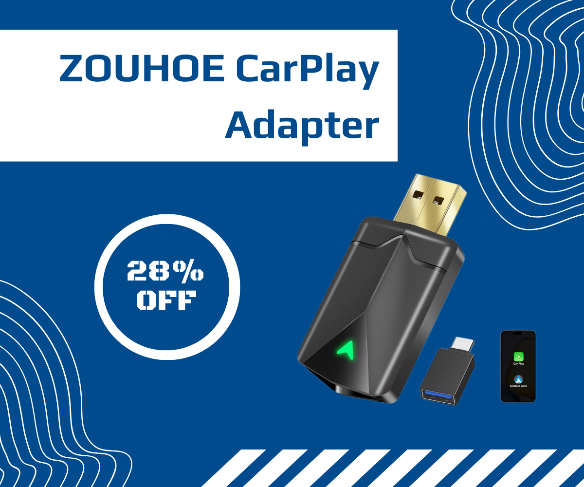 OUHOE Wireless CarPlay Adapter with USB connector – sleek black design