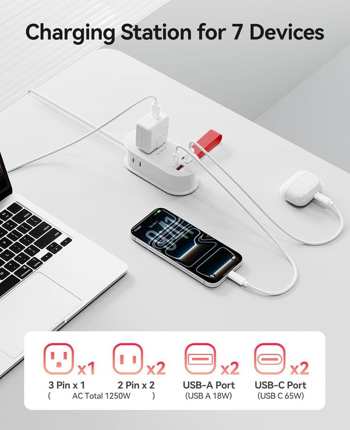 Practical 7-in-1 Travel Power Strip with 65W USB-C for Apple Devices 9 Practical 7-in-1 Travel Power Strip with 65W USB-C for Apple Devices 6