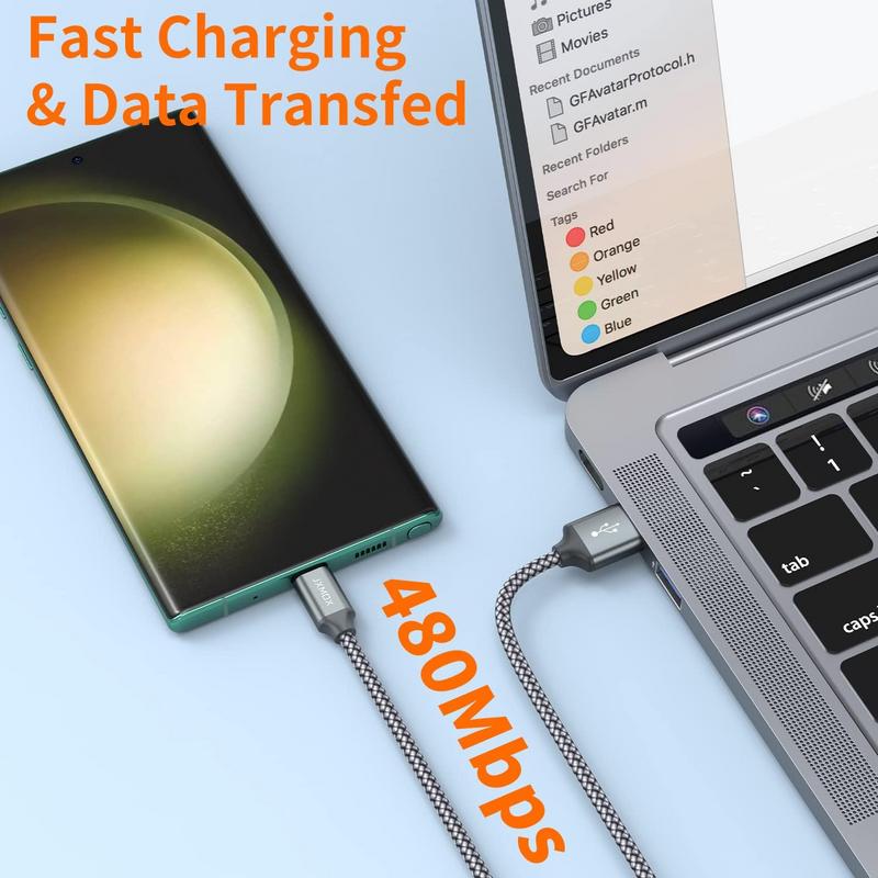 Practical Braided USB A to USB-C 3A Fast-Charging Cable 2-Pack 2