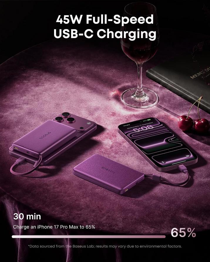 Portable Power: Baseus 25W MagSafe for Your Burgundy iPhone Setup 1