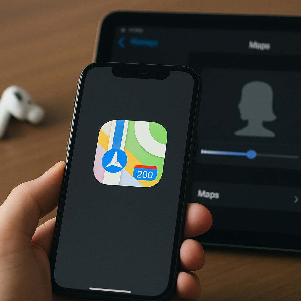 create a simple clean & cinematic design with no text based image. should be clean with aspect ratio 4-3 on How to Change Apple Maps’ Navigation Voice on iPhone and iPad